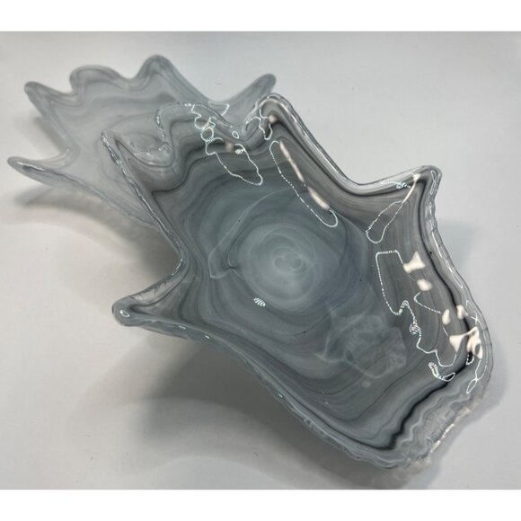 2 Gray and White Glass Swirl Stacking Dishes - Picture 4 of 8